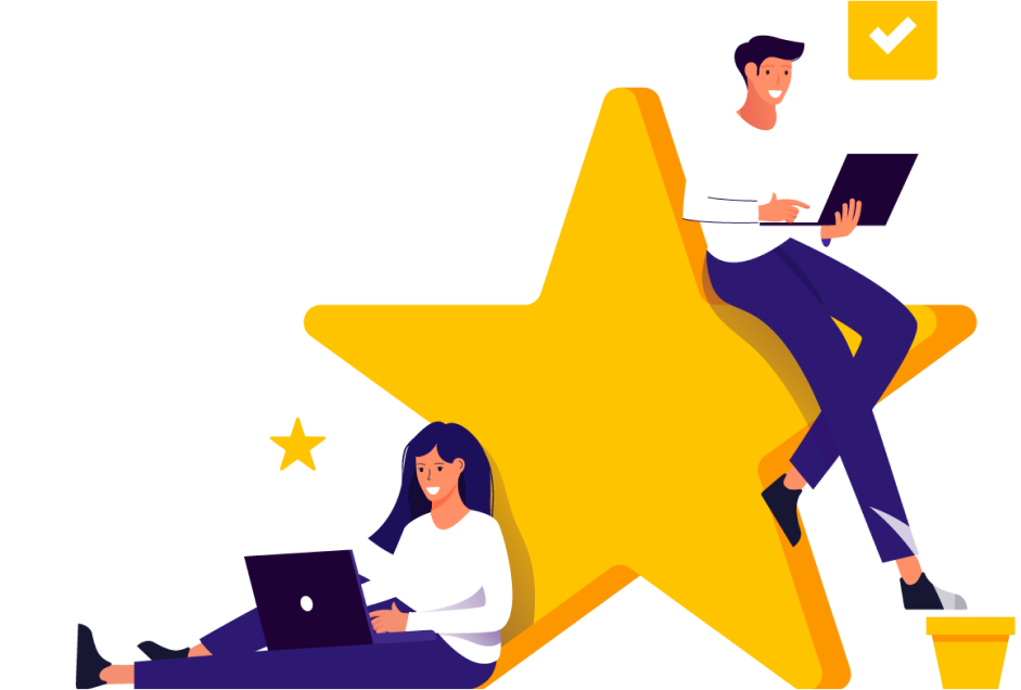 Star rating with laptops, testimonials